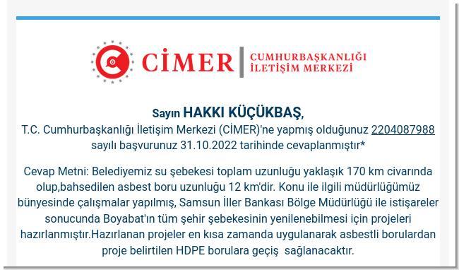 Boyabat Belediyesi Boyabat İçme Suyu Şebekesindeki Asbestli Su Boruları Ne Zaman Değişecek?