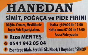 Boyabat Hanedan Simit Poğaça ve Pide Salonu Rıza Menteş Esentepe