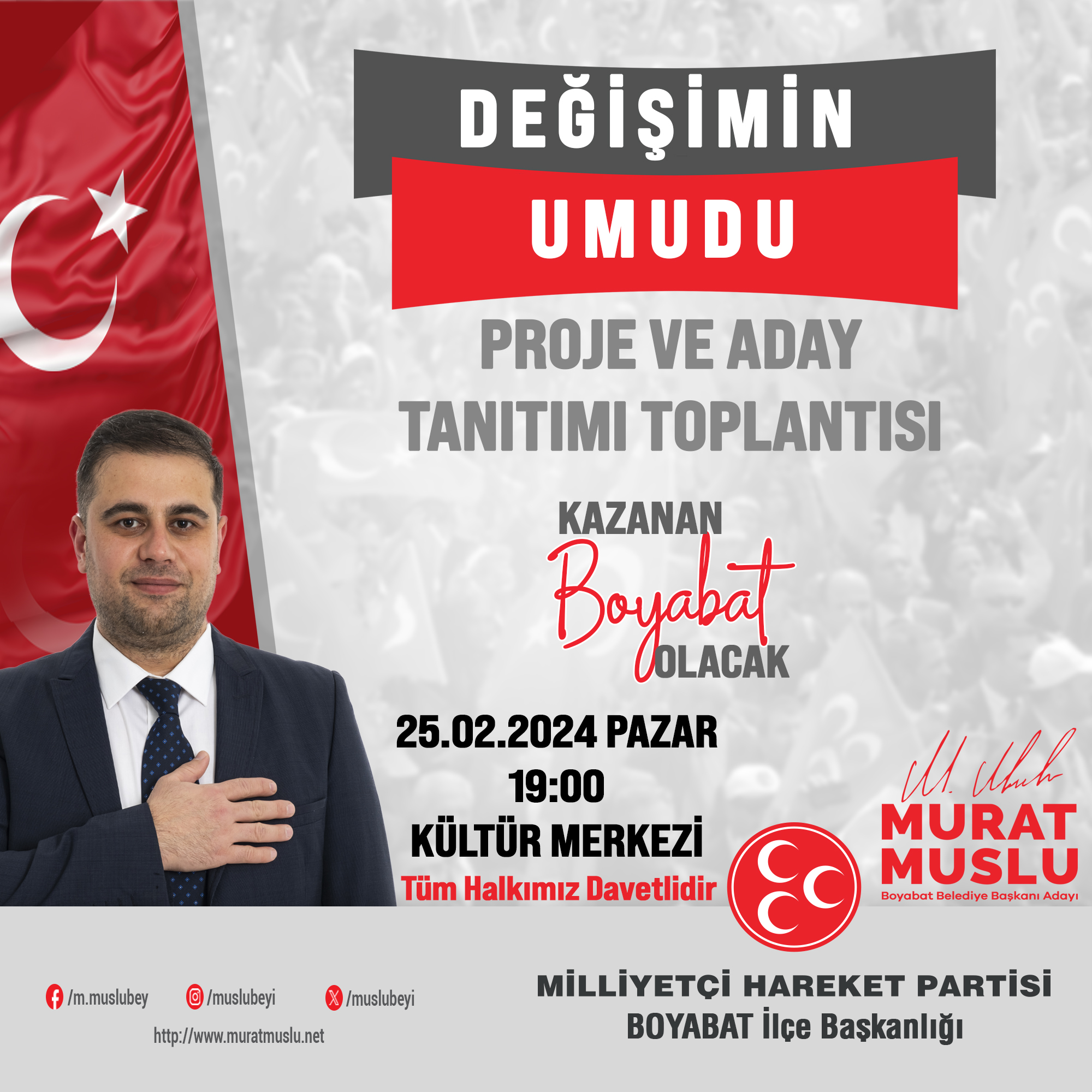 MHP Boyabat Belediye Başkan Adayı Murat Muslu, Boyabat’ta seçim çalışmalarını