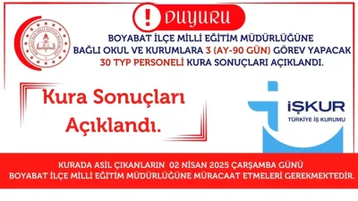 Boyabat İlçe Milli Eğitim Müdürlüğü bünyesinde, İŞKUR işbirliğiyle düzenlenen Toplum