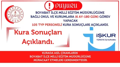 Boyabat İlçe Milli Eğitim Müdürlüğü'ne bağlı okul ve kurumlarda 6