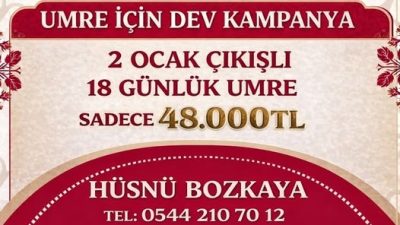 2 Ocak 2026 çıkışlı 18 günlük umre programı 48.000 TL.