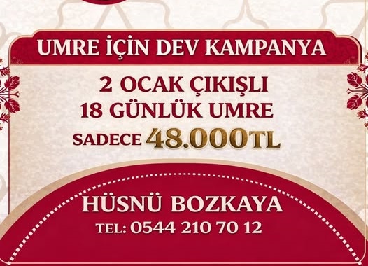 2 Ocak 2026 çıkışlı 18 günlük umre programı 48.000 TL.