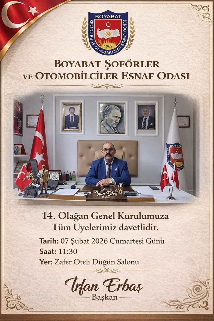 Boyabat Şoförler ve Otomobilciler Odası 14. Olağan Genel Kurulu Yapılıyor
