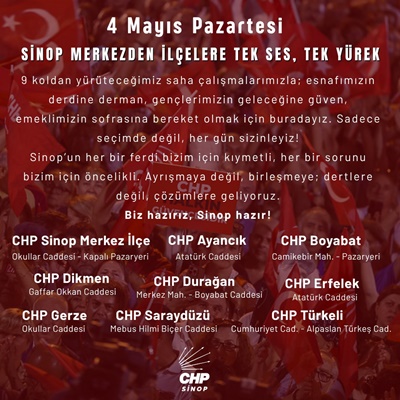 Cumhuriyet Halk Partisi Sinop İl Başkanlığı, il merkezi ve tüm