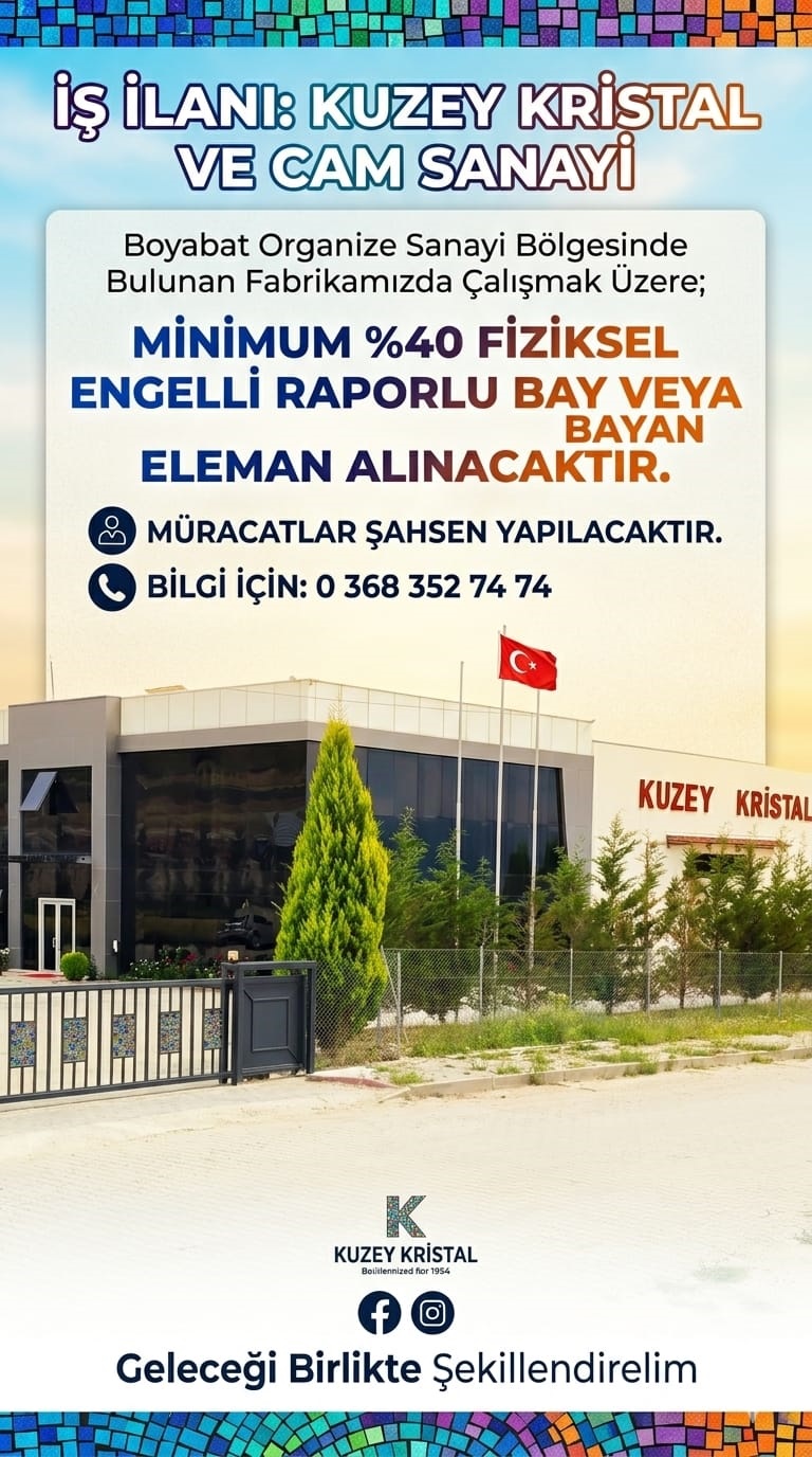 İş İlanı : Boyabat Kuzey Kristal Cam Mozaik Sanayi 1 İş İlanı : Boyabat Kuzey Kristal Cam Mozaik Sanayi