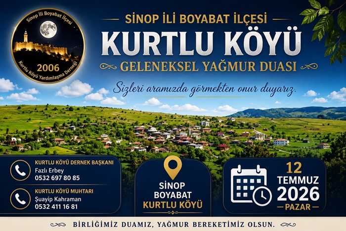 Boyabat Kurtlu Köyü’nde Geleneksel Yağmur Duası Heyecanı 12 Temmuz’da Dualar Bereket İçin Edilecek 2 Boyabat Kurtlu Köyü’nde Geleneksel Yağmur Duası Heyecanı 12 Temmuz’da Dualar Bereket İçin Edilecek