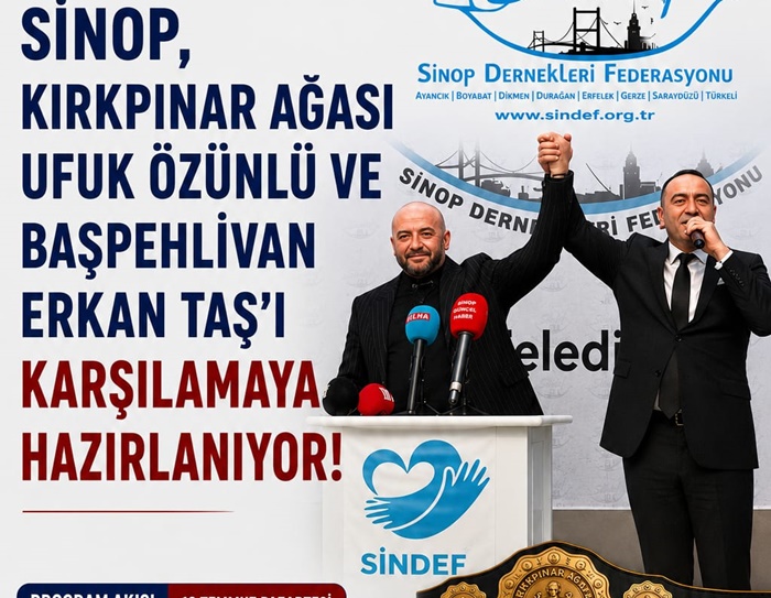 Kırkpınar Ağası Ufuk Özünlü ve Başpehlivan Erkan Taş Sinop'ta Karşılanacak 1 Kırkpınar Ağası Ufuk Özünlü ve Başpehlivan Erkan Taş Sinop'ta Karşılanacak