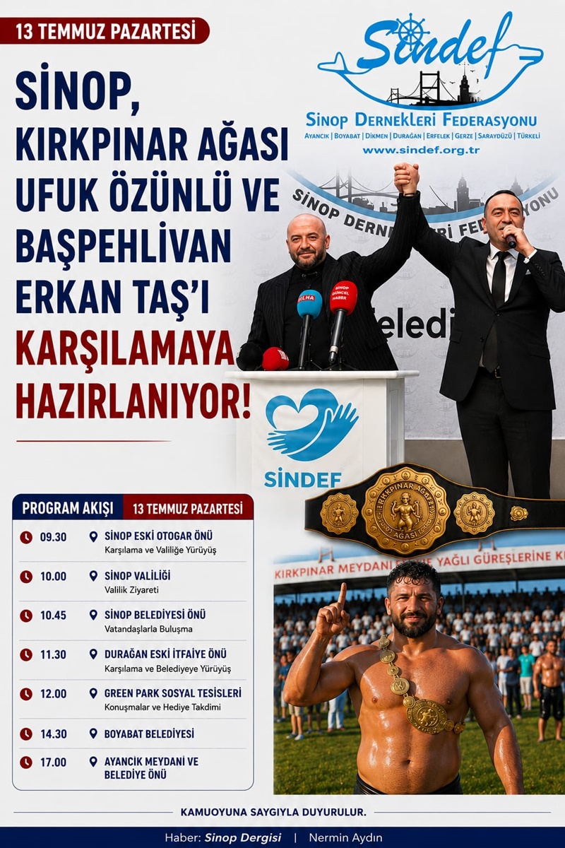 Kırkpınar Ağası Ufuk Özünlü ve Başpehlivan Erkan Taş Sinop'ta Karşılanacak 2 Kırkpınar Ağası Ufuk Özünlü ve Başpehlivan Erkan Taş Sinop'ta Karşılanacak55
