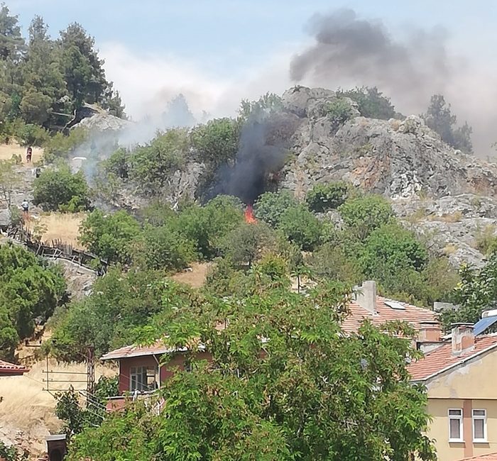 Boyabat Kalesi’nin Kertil mevkiinde çıkan ot yangını rüzgarın etkisiyle büyüyerek