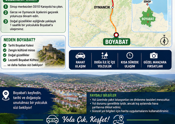  Boyabat’a Nasıl Gidilir? Boyabat, Sinop şehir merkezine yaklaşık 85 kilometre