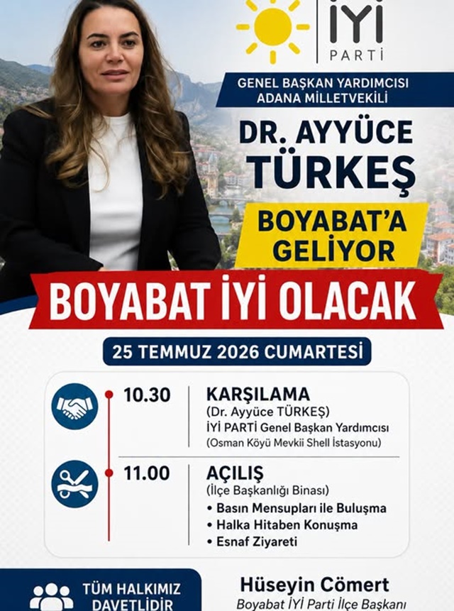 İYİ Parti Genel Başkan Yardımcısı Dr. Ayyüce Türkeş Boyabat’a Geliyor 2 İYİ Parti Genel Başkan Yardımcısı Dr. Ayyüce Türkeş Boyabat’a Geliyor57