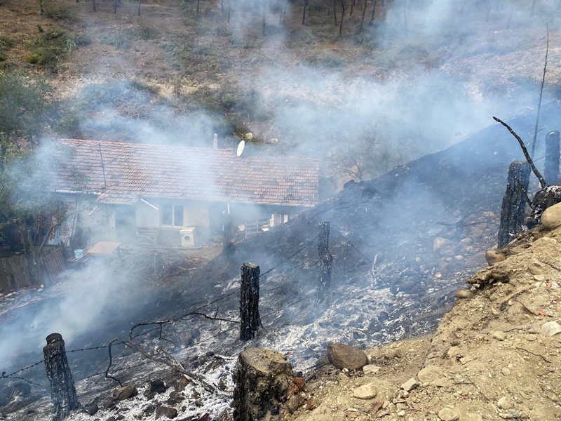 Sinop’un Boyabat ilçesi Yeni Mahalle kırsalında yakılan ateşin kuru otlara