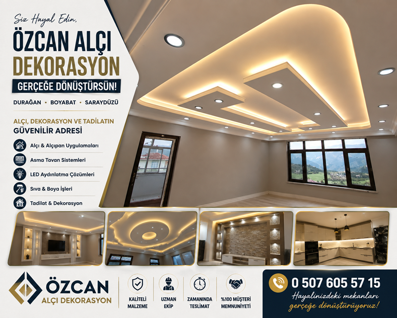 Durağan, Boyabat ve Saraydüzü’nde Alçı, Dekorasyon ve Tadilatın Güvenilir Adresi Özcan Alçı Dekorasyon5757