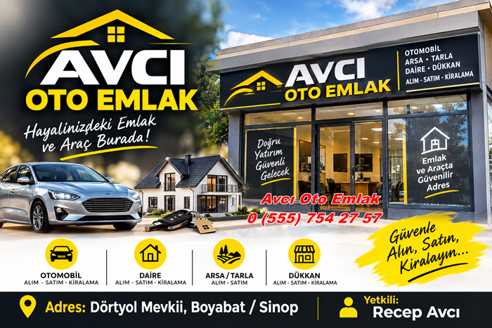 Boyabat Avcı Oto Emlak: Daire, Dükkan ve İkinci El Araçta Güvenilir Adres 1 Boyabat Avcı Oto Emlak: Daire, Dükkan ve İkinci El Araçta Güvenilir Adres