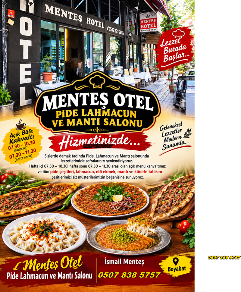Boyabat Pide, Lahmacun ve Mantı Salonu Menteş Otel 2 Boyabat Pide, Lahmacun ve Mantı Salonu Menteş Otel1
