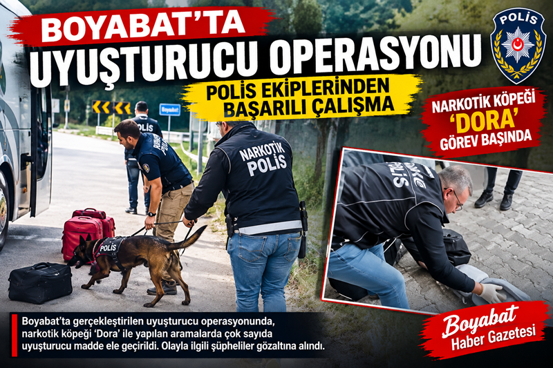 Sinop Narkotik ekiplerinin Boyabat Bölge Trafik mevkiinde bir yolcu otobüsünde