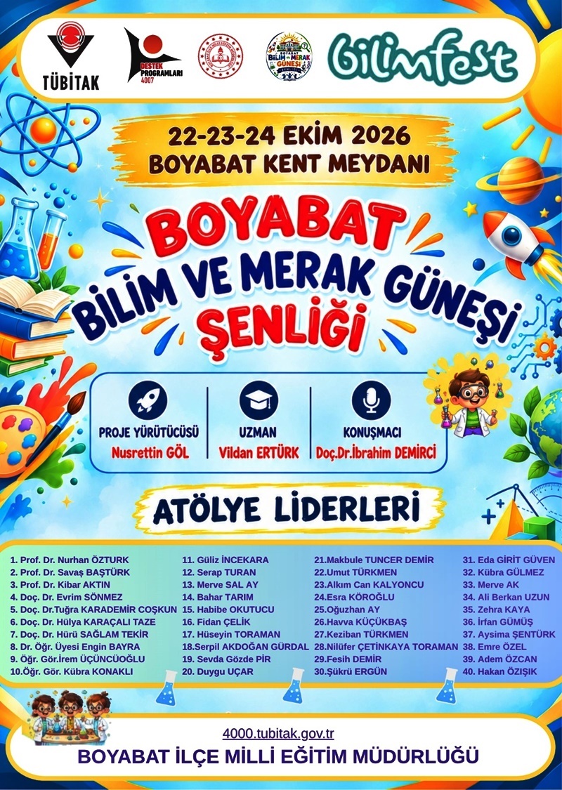 BOYABAT’TA BİLİM VE MERAK GÜNEŞİ DOĞUYOR! 3 TÜBİTAK BİLİMFEST Boyabat’a Geliyor: "Bilim ve Merak Güneşi Şenliği" Başlıyor!